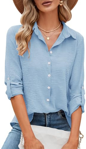 Odosalii Langarmshirt Damen,Herbst Elegant 3/4 Ärmel Shirt Oberteile Feminin V Ausschnitt Longshirt Longbluse Sexy Musselin Bluse Outfit Arbeitshemden Weihnachts