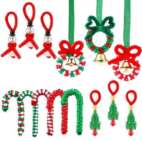 XIHIRCD 36pcs Christmas Beaded Ornament Kits, Christmas Tri Beads for Kids Adults Including Snowman Christmas Tree Garland Candy Cane Xmas Party Decorations DIY Crafts, Assembly Needed
