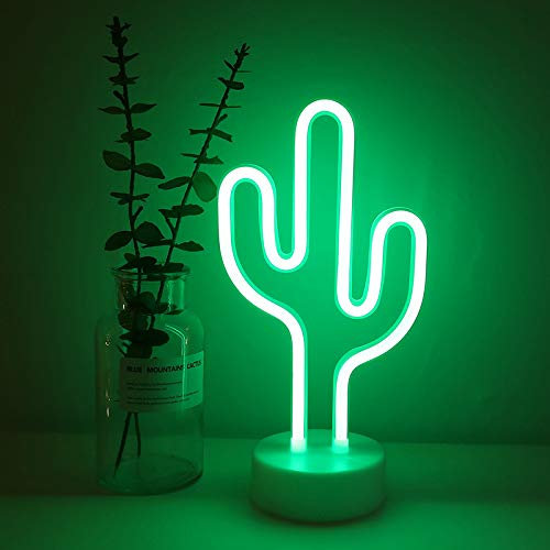 NIWWIN Cactus, luce al neon LED, lampada decorativa da tavolo, 3AA/USB. Luci d'atmosfera in camera da letto, cameretta dei bambini, decorazione natalizia, regalo di compleanno.