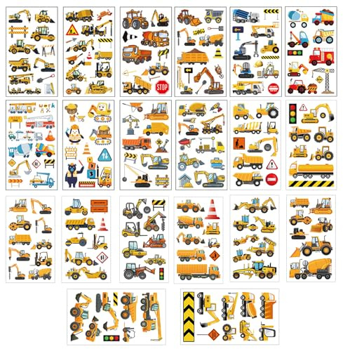 20 blatt Bagger-Tattoo-Aufkleber, Cartoon-Technik-Fahrzeug-Fake-Tattoos, lustige temporäre Aufkleber, wasserdichte Kinderaufkleber, können für Geburtstagsgeschenke, Mottopartys