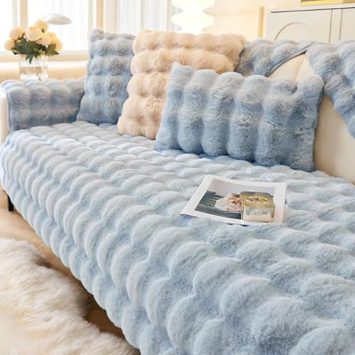 Bettschlange Kaninchen Plüsch Sofabezug L Form 1 2 3 4 Sitzer, Sofa Überzug Ecksofa U Form, 2023 Neue Universelle rutschfeste Sofaschoner, Superweiche SofaÜberwurf aus Kunstpelz für Wohnzimmer