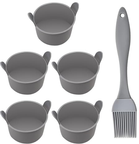 5 Moldes de Silicona Grises para Freidora de Aire Caliente Con Cepillo de Aceite - Pequeños Moldes para Pudin y Preparación