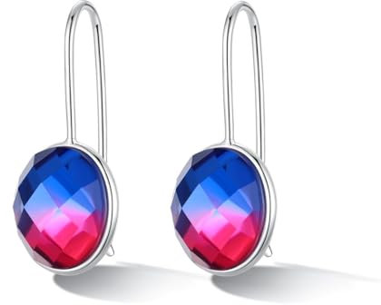 MetJakt 925 Silber Hängeohrringe für Damen mit Echtem Naturstein und Kristallen Bunt Glitzer Farbwechselnde Edelstein Ohrringe Damenschmuck (Rosa Saphir)