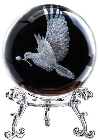 ZEERSHEE 3D-Friedenstaube-Kristallkugel mit Ständer, Glastauben-Ornament, Dekoration für den Heimtisch, 60 mm