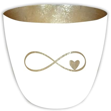 Romantisches Windlicht Baltic – Metall mit Motiv – ꝏ Liebe, weiß, Gold | 10 x 10 x 8,5 cm – für Teelichter & Stumpenkerzen – Haus, Garten, Balkon, Terrasse – Licht- & Schattenspiele – Seaside No.64