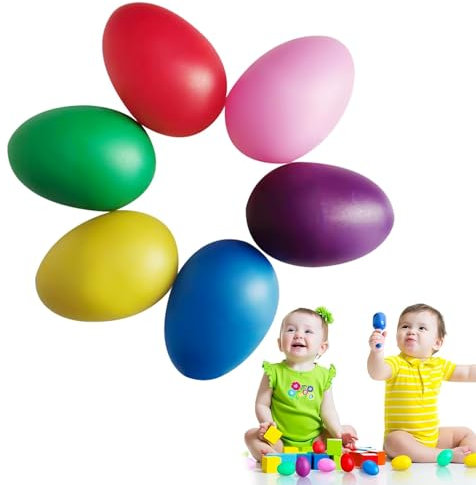 Egg Shaker Set,Maracas en Forme D'Œuf,Œufs Maracas,Œufs Shaker,Œufs en Plastique,Instrument de Musique Percussion,Œufs de Pâques Décoratifs, pour Les Activités Parent-Enfant,l'éducation (6 Pièces)