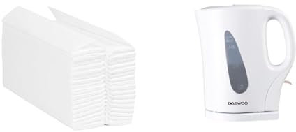 Blake & White PS1022 Purely Smile C-Fold Hand Towel White | 2 Ply | Case of 2400 Towels White & Daewoo Essentials, Plastic Kettle, White, 1.7 Litre Capacity, Fill 7 Cups, Family Size
