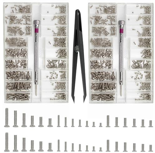 Bikasun Set di 1000 viti piccole, Viti di Riparazione Micro, mini viti autofilettanti, set di viti per occhiali, orologi, telefoni, fotocamere, computer portatili, M1.2 M1.4 M2, argento