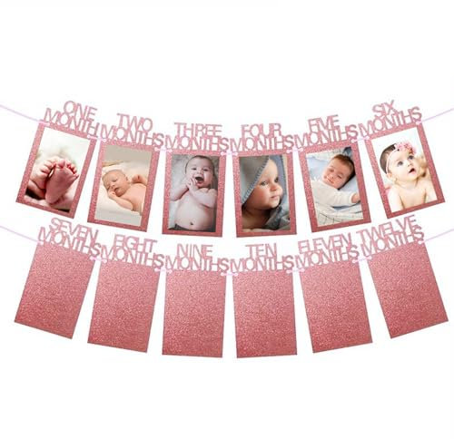 Fotogirlande 1. Geburtstag, Baby Ersten Geburtstag Girlande Foto Banner für Junge Mädchen Deko 1. Geburtstag, Geburtstagsdeko Foto Girlande für Hängende Wanddekoration