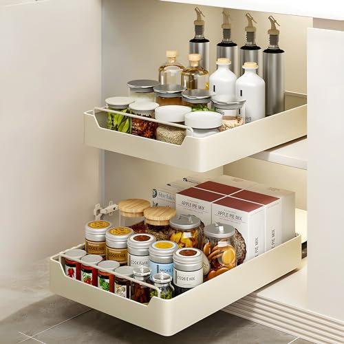 JOLIGAEA 43x20x7cm Cajón Deslizante para Alacena, Cajones Extraibles para Cocina, Cajón de Cocina Extensible Desplegable, Organizador de Gabinete Extraíble para Cocina Armario Baño