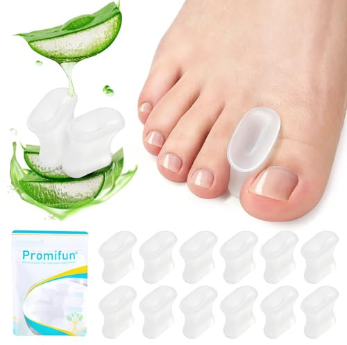 Promifun Lot de 12 séparateurs d'orteils en gel améliorés pour redresser les orteils, les oignons, les callosités - Correcteur d'oignon en silicone souple pour homme et femme (Medium)