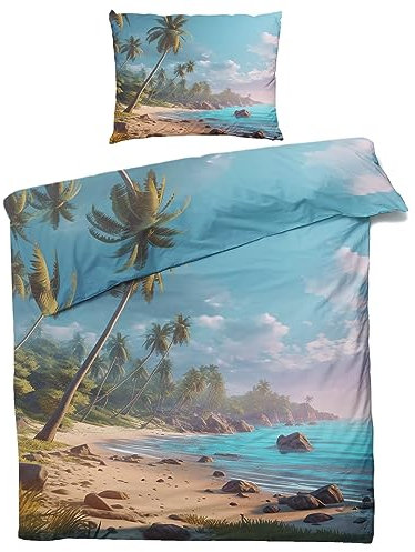 Sommer Bettwäsche 135x200 Tropische Palmen - Hawaii Bettbezug 135 x 200 2er Set, Weiche & Angenehme Mikrofaser Bettbezüge & Kissenbezug 80x80, Bettwäsche-Sets mit Reißverschluss I*-134