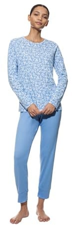 Mey Damen Schlafanzug 2-teilig Serie Flower Meadow | Legere Passform, Rundhalsausschnitt, Oberteil mit floralem Print, 7/8-Hose uni, Gr. 38-48