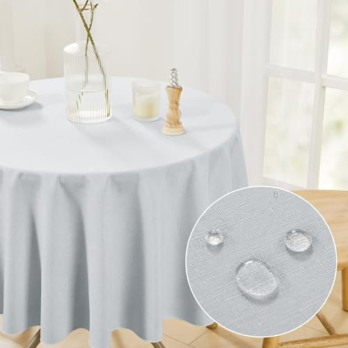 Deconovo Party Table Cloth, Water Resistant Round Table Cover, Wipe Clean Tablecloth for Grass Table, 59in(150cm), Silver Grey