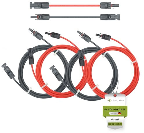 SOLARTRONICS Solarkabel Doppelpack 4x 0.5 Meter 6mm² H1Z2Z2-K Schwarz & Rot Solarstecker beidseitig - Photovoltaik Verlängerungskabel Solarleitung 6qmm - UV-beständig - Made in Germany (4x 0,5m)