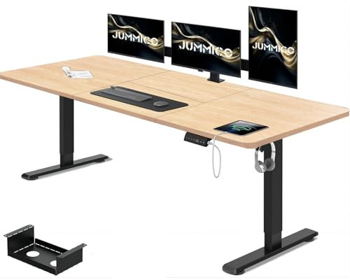 JUMMICO Höhenverstellbarer Schreibtisch 180 x 80 cm mit Kabelwanne, Höhenverstellbar Elektrisch Stehpult mit USB-Buchse, Computertisch, Ergonomischer Steh-Sitz Tisch, Bürotisch, Beige