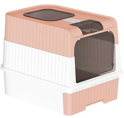 Maison de Toilette pour Chat,Bac à Litiere Chat Autonettoyante,Bac à Litière Fermé Compartiment Inférieur Amovible pour Un Nettoyage Facile-49 * 37 * 35 cm-Rose