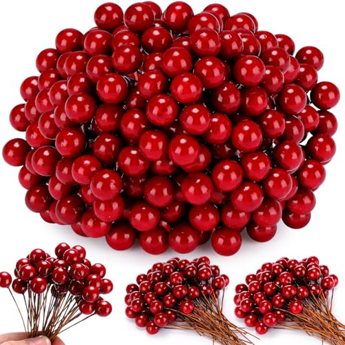Cindeer 500 Stück Künstliche Beeren Deko 10 mm Mini Weihnachten Beeren Dekoration für Christbaumschmuck Weihnachtsbaum Handwerk Hochzeit Winter Dekoration Heimdekoration DIY(Burgunderrot)