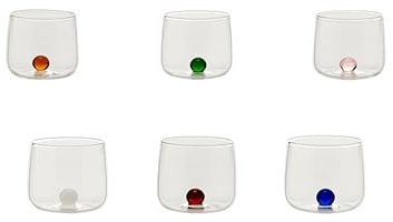 Zafferano Bilia Junior Lot de 6 verres à liqueur en verre borosilicate transparent avec boule en 6 couleurs différentes