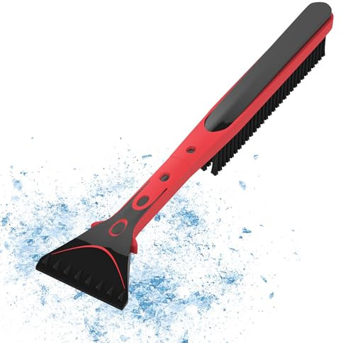 AUPROTEC Auto Schneebesen mit Eiskratzer 2in1 Abnehmbarer Scheibenkratzer, aus robustem ABS, Schwarz-Rot