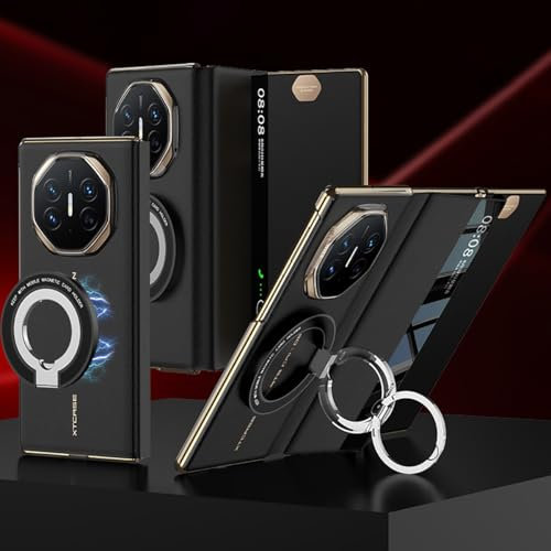 COQUE Custodia in pelle a libro per Huawei Mate XT, supporto pieghevole ad anello, custodia pieghevole per telefono cellulare a libro per Huawei Mate XT-Nero