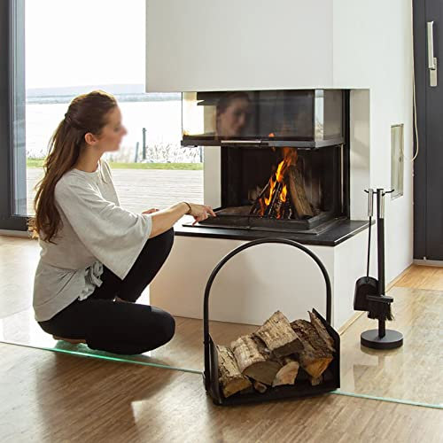 Cesta de metal para leña de 18 pulgadas para almacenamiento en interiores y exteriores, color negro, contenedor de almacenamiento abierto para chimenea, estante de leña y transportador para