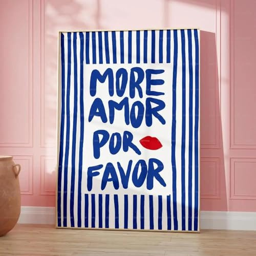Baibexing Maximalist More Amor Por Favor Buntes Eklektisches Blaues Liebeszitat-Wandbild Auf Leinwand, Poster Für Wohnzimmer, Heimdekoration, A6 30X40Cm Kein Rahmen