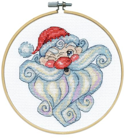 Design Works Crafts Kreuzstich Stickpackung mit Stickrahmen Zwinkernder Weihnachtsmann, Zählmuster