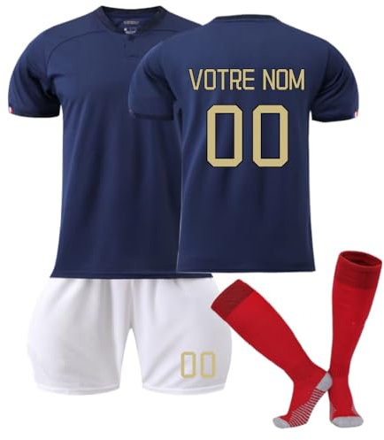 Générique Enfant Maillot de Football Domicile/Extérieur tenue de foot adulto personnalisés Nom et numéro de Entrainement Foot T-Shirt, fille et Homme Équipement Football avec Shorts Chaussette Set