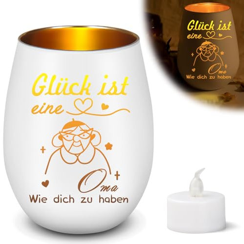 Geschenk für Oma Geburtstag Windlicht aus Glas, Teelichthalter mit Gravur für Oma, Beste Oma Geschenke, Windlicht Personalisiert, Personalisierte Geschenke Oma (nnH)