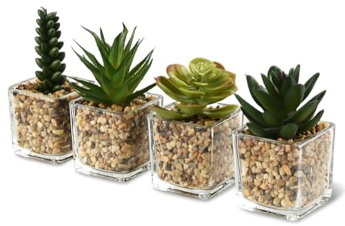 ALANGDUO 4pcs Pianta Finta in Vasi in Vetro, Pianta Artificiale da Interno, per Casa, Matrimoni, Ufficio Decorazioni