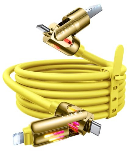 LISEN 240W 4-in-1 Multi-Ladekabel USB A/C auf C/L, Gelb, für iPhone 16/15/14 Pro Max/MacBook/iPad Pro/Samsung Galaxy, 2 m