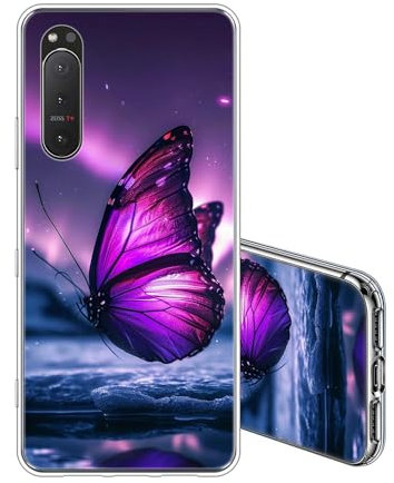 JEZSTHAI Handyhülle Kompatibel mit Sony Xperia 5 II Hülle Silikon Transparente Stoßfeste Anti-Kratzt Anti-Gelb Weiche Dünne TPU Rückseite Schutzhülle für Damen,Schmetterlinge 02
