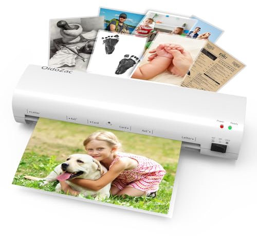 OidoZac A4 Laminiergerät, 4 in 1 Heiß- und Kaltlaminierung, Laminiergerät mit 15 Laminierfolien, Eckenrunder, Papierschneider, ABS-Funktion Anti-Stau, 80-125 Mic, für Büro, Schule, Zuhause-Weiß