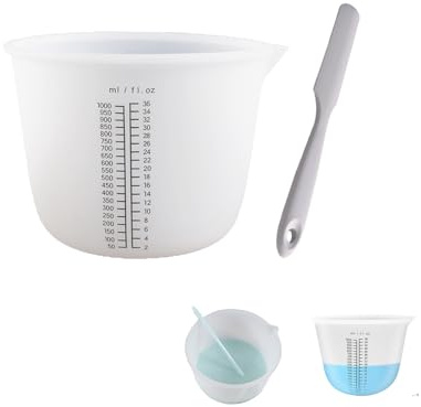 Yistoi Silikon Messbecher, Silikonbecher, Messbecher 1l, aus Silikon, Wiederverwendbar, Becherkörper Bedruckt Mit Skala, Mit Rührstab, Geeignet für Gießformen, Basteln, Labor, Küche