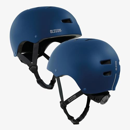 OLSSON Urban Rider Helm, Größen S bis L (54-58 cm), verstellbar, 360°-stoßfest, abnehmbares Futter, Belüftung, geeignet für Roller, Fahrrad und Skateboard, Blau, Medium