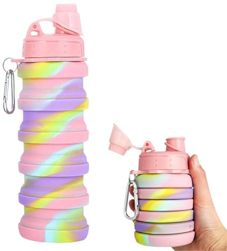 WPNCYK 1 Pcs Foldable Water Bottle, Collapsible Water Bottle, Food Grade Silicone, Easy to Store, BPA Free, Not Prone to Water Leakage for Sports Hiking Trip and Camping (Pink)