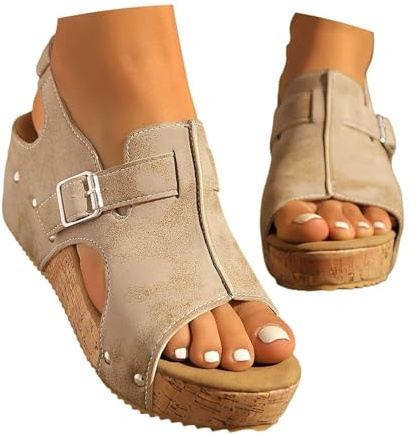 Genérico Zapatos Dorados Fiesta,Sandalias Trekking Mujer,Sandalias De Dedo Para,Zapatos Comodos,Zapatillas Azules,Zapatillas Casa Con Cuña,Ancho Especial Con Cuña Verano