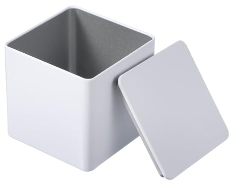 PATIKIL Metal Tea and Tin Set 3.35x3.35x3.35, Airtight Storage Square Container with Lid for Loose Tea Coffee Candy Treats Gifts Spice DIY, White