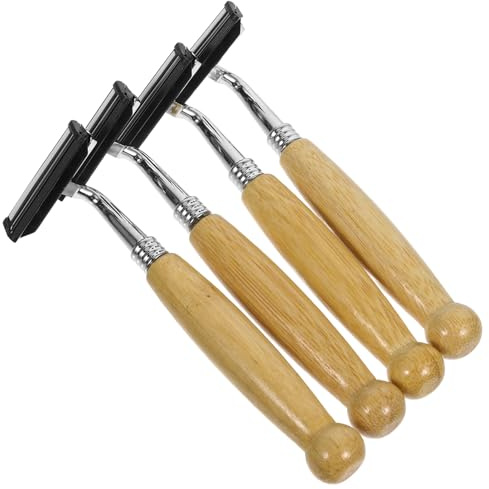 Rasoir à L’Ancienne 4 Pièces en Bambou et Alliage pour Hommes | Prise Confortable, Rasage Fluide, Style Classique , Lot Pratique pour Mari et Père