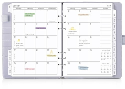 SKYDUE Kalender Ringbuch A5 Nachfüllbar,Ringbuch A5 Nachfüllbar,Planer 2026,Terminplaner 2026 Perfekt Für Schüler Und Berufstätige(Lila)