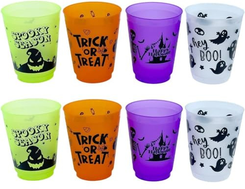 Ppmter Lot De 8 Gobelets Réutilisables pour Halloween, Motif Humoristique, pour Fête d'anniversaire Ou d'halloween