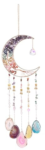 PATIKIL 26 Großer Achat Edelstein Sonnen Traumfänger Mehrfarbig | 7 Chakra Lebensbaum Mond Kristallsteine, Handgemachter Traumfänger, Für Erwachsene Bohemian Wanddekoration Gartendeko
