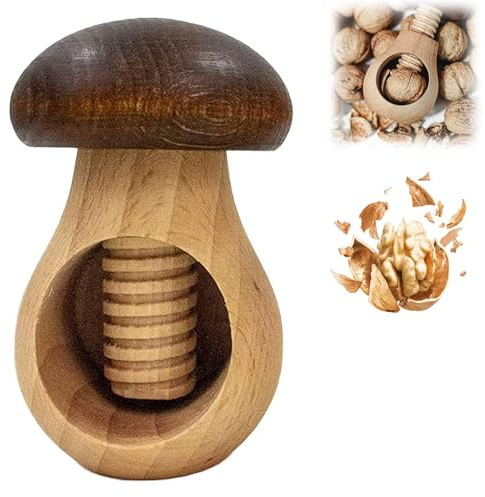 Holzförmiger pilzförmiger Walnussholz-Clip, hölzerner Spiral-Nussknacker, 2025 neues tragbares Walnuss-Knackwerkzeug, Nussknacker-Werkzeug zum Knacken von Nüssen mit einfachem Schraubmechanismus