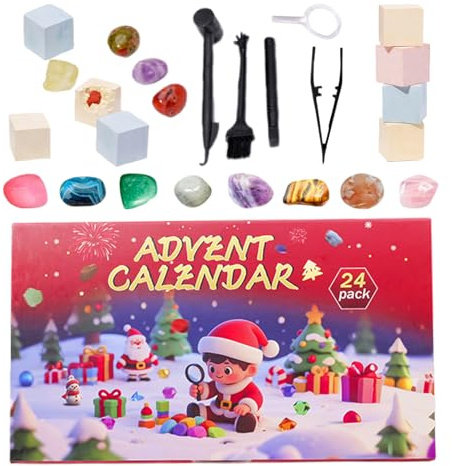 Adventskalender 2025 - Edelsteine Ausgraben Für Kinder, 24 Stück Kristall Weihnachtskalender 2025, Thema Ausgrabung Edelsteine Geschenk Für Kinder