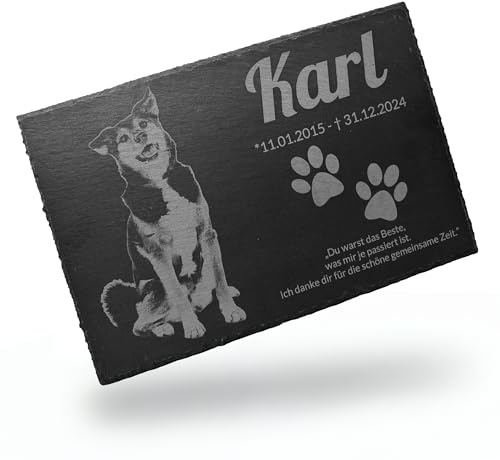 Generisch Personalisierter Grabstein für Hund & Katze [aus Schiefer] 30x20cm | wetterfester Gedenkstein & Grabplatte mit Gravur | Andeken an verstorbene Tiere