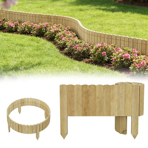 YRHome Gartenzaun Flexibler Rasenkante - Beeteinfassung Höhe 30cm Natur 200 cm Lang Steckzaun Holzzaun für Blumenbeet, Mähkante & Gartenumzäunung Beeteinfassung Beeteinfassungen