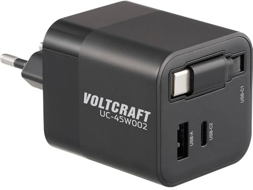 Voltcraft UC-45W002 USB Ladegerät 45 W 1x USB-A, 2X USB-C® USB PD Schwarz Innenbereich GaN, USB Power Delivery (USB-PD)
