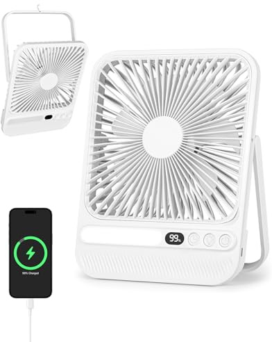 7 Inch Portable Travel Fan with Light, Max 28H Runtime, 3.6CM Ultra-thin, 42db, 4.5m/s Strong Airflow, 180 Tilt, Rechargeable Desk Fan with LED Display for Camping, Office, Bedroom, Cruise Essentials
