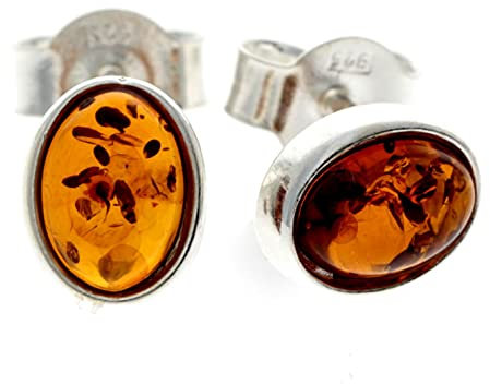 SilverAmber Jewellery UK - 925 Sterling Silber mit baltischer Honig Bernstein - Oval Ohrstecker Ohrringe - 8238C